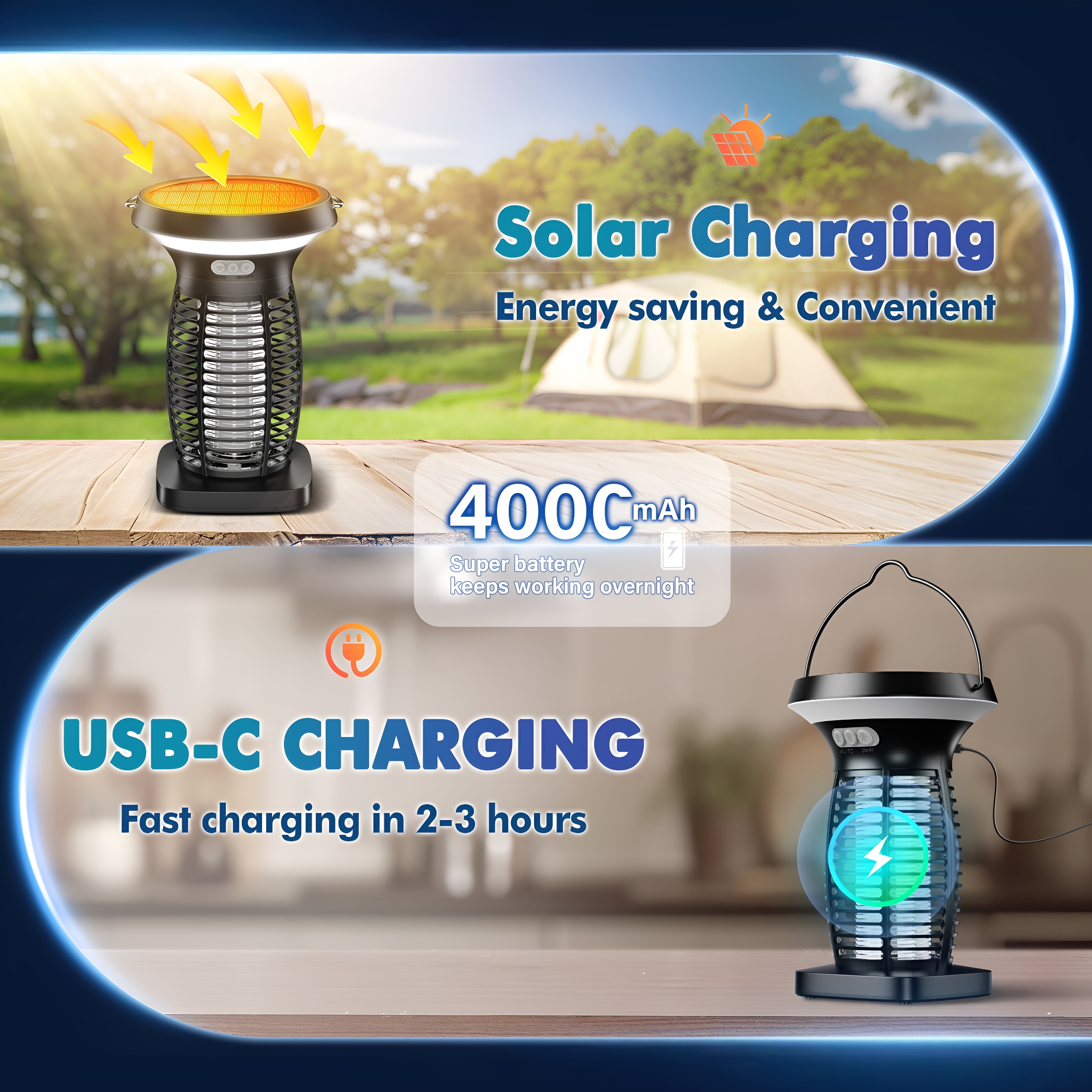 HIBIBUD 2026 New Solar Bug Zapper Outdoor,Waterproof Fly Mosquito Killer Lamp,4200V Electric Trap for Patio,Camping for Garden, Backyard, Porch, Terrace, Campsite 2Pcs