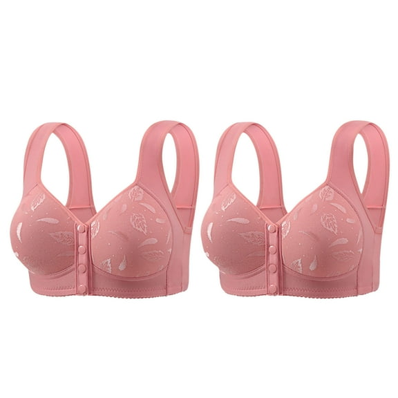 AINIYS 2PC Plus Size Easy Off Bra with Wide Straps Seamless Soft Cup Bra Wireless Lightweight T-Shirt Bra Front Closure Secure Fit Bra for Women Bralette Breathable Everyday Bras Pink S