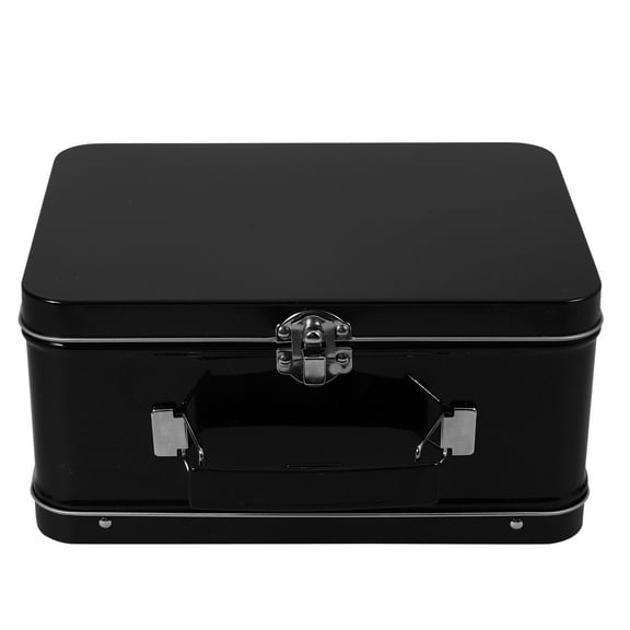 Soimiss Black Tinplate Storage Box with Handle for Desktop Organizer and Keepsake Holder