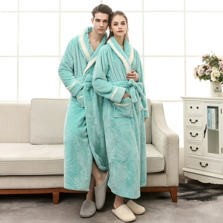 

Cuoff Couples Winter Lengthened Bathrobe Splicing Home Clothes Long Sleeved Robe Coat