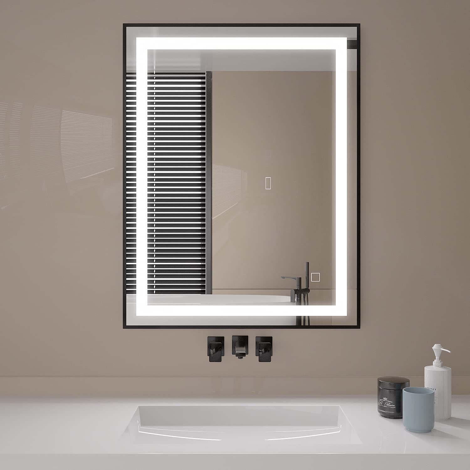 HAUSCHEN 24x40 inch White Framed LED Lighted Bathroom Vanity Mirror