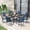 Black Table-Blue Chairs, variant on VOXBIN 5 Pieces Patio Dining Set – 40.6" Round Outdoor Table with 4 Stackable Chairs, Black Table and Dark Gray Chairs, For Garden