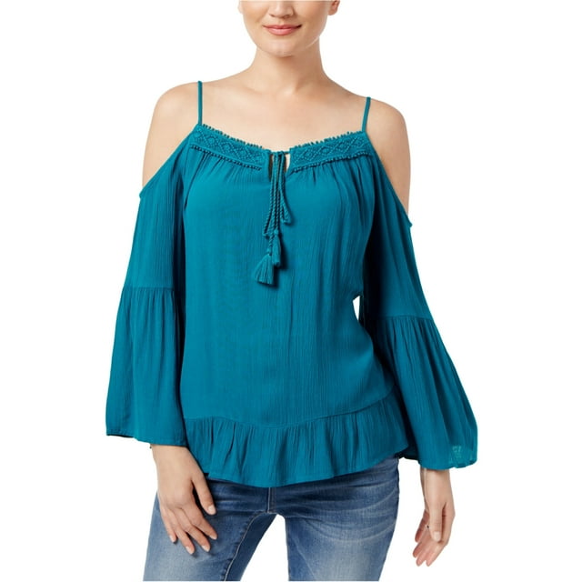 Blusa con Hombros Descubiertos y Mangas Acampanadas I-N-C para Mujer Azul Mediana