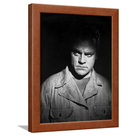 James Cagney Portrait in Cotton Jacket and Black Round Neck Shirt with Face Highlighted Framed Print Wall Art By Hurrell