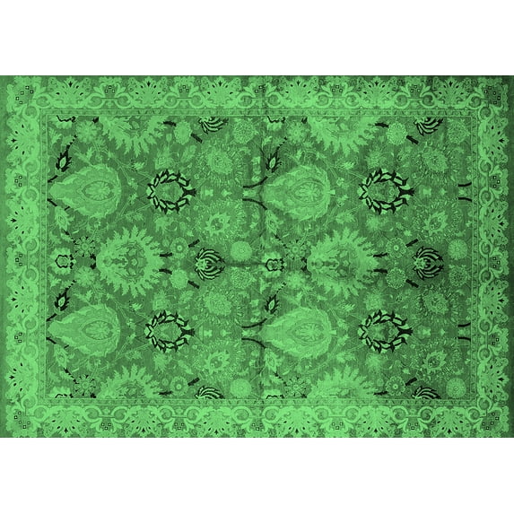 Ahgly Company Indoor Rectangle Oriental Emerald Green Industrial Area Rugs, 6' x 9'