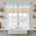 thumbnail image 2 of Teal Yellow Boho Tier Curtains, Vintage Ethnic Tribe Abstract Art Light Filtering Kitchen Curtains, 2Pcs Rod Pocket Half Window Treatments Panels for Sink Cafe Cabinet Camper 27.5x36 Inches, 2 of 9