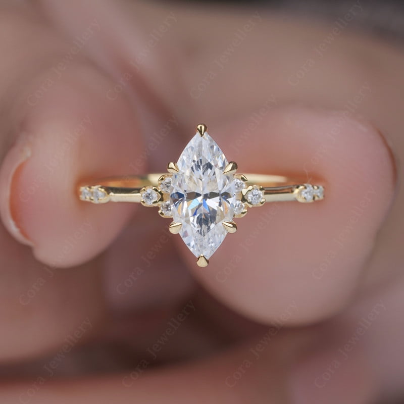 Cora Jewellery Art Deco 1.0CT Marquise Cut Engagement Ring for Women, 14K Yellow Gold, 8.5 US