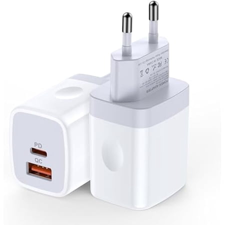 European Travel Plug Adapter Charger for iPhone 16 15 Pro Max Samsung Galaxy S25 S24 Ultra S23 A15 A35, 2-Pack 20W 2 Port US to Europe EU USB C Wall Charger Fast Charging Block International Adaptor