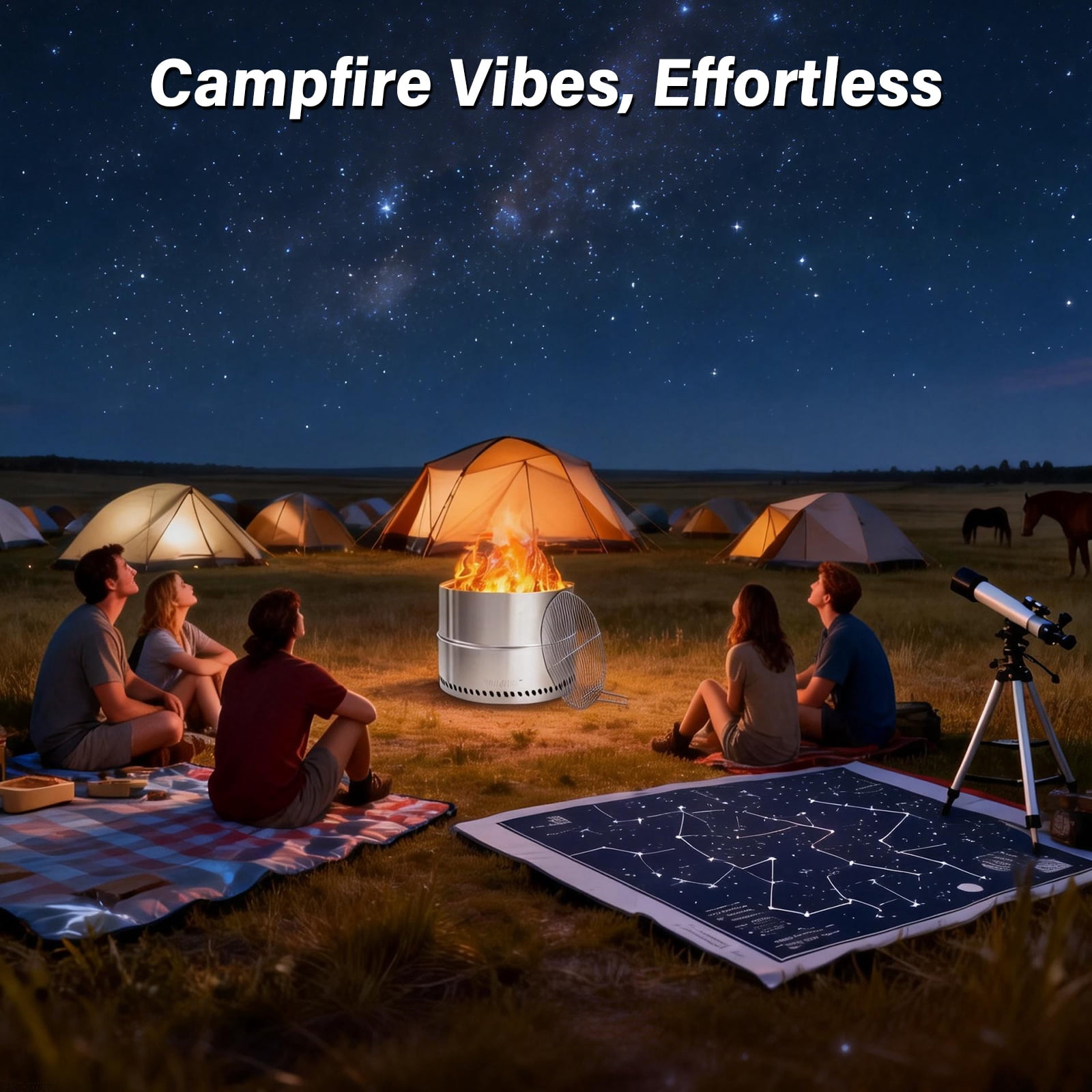 TATAANTY 20" Fire Pit for Camping Smokeless, Collapsible Stainless Steel Heater with Bag