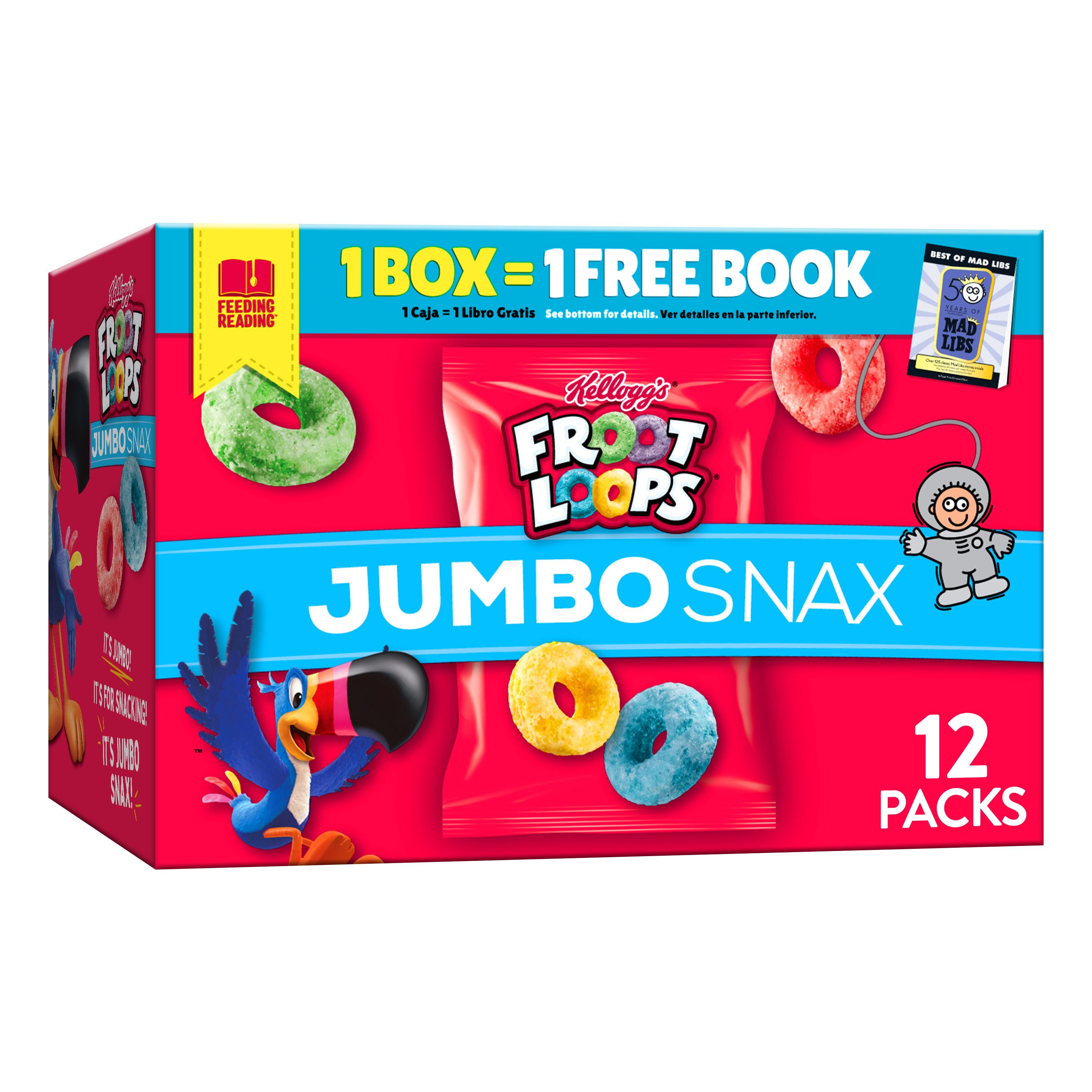 Kellogg's Froot Loops Jumbo Snax Cereal Snacks, Kids Snacks, Fruit