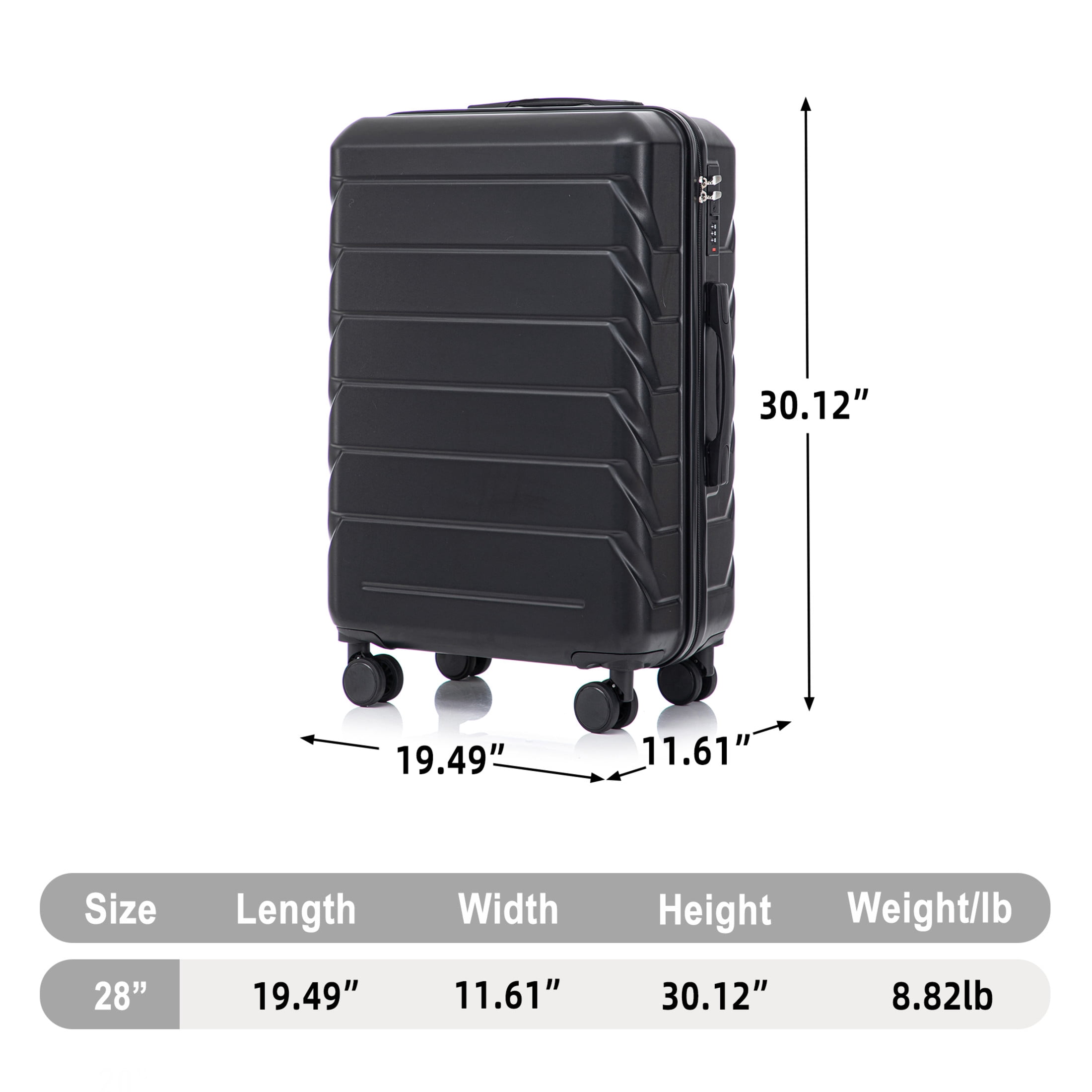 GDF Studio 28" Large Checked Luggage, Hardshell Scratch Resistant Suitcase with Side Hooks, Spinner Wheels, Black