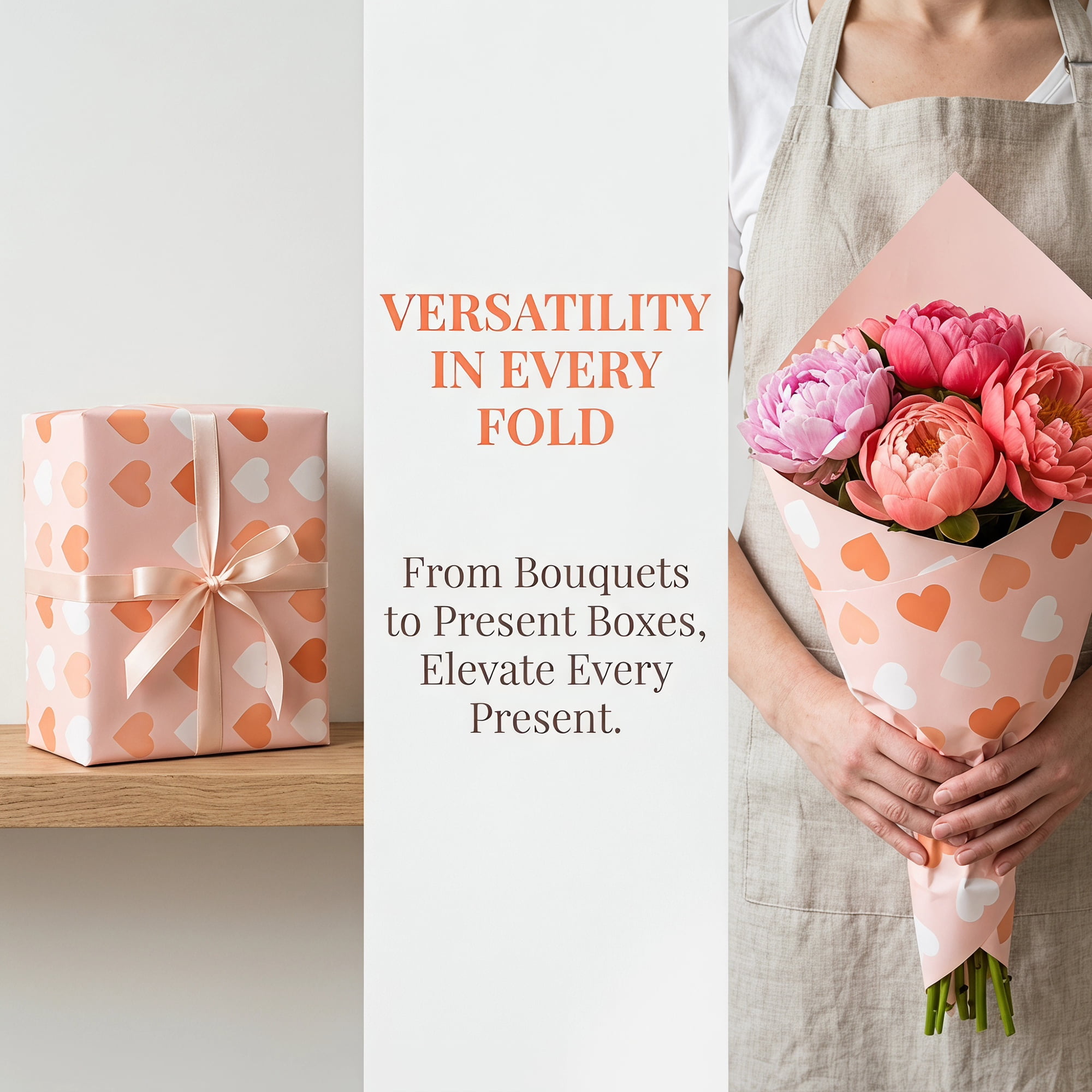 Unique Bargains Waterproof Heart Luxury Matte Gift Wrapping Paper Light Pink 22.4"x22.4"