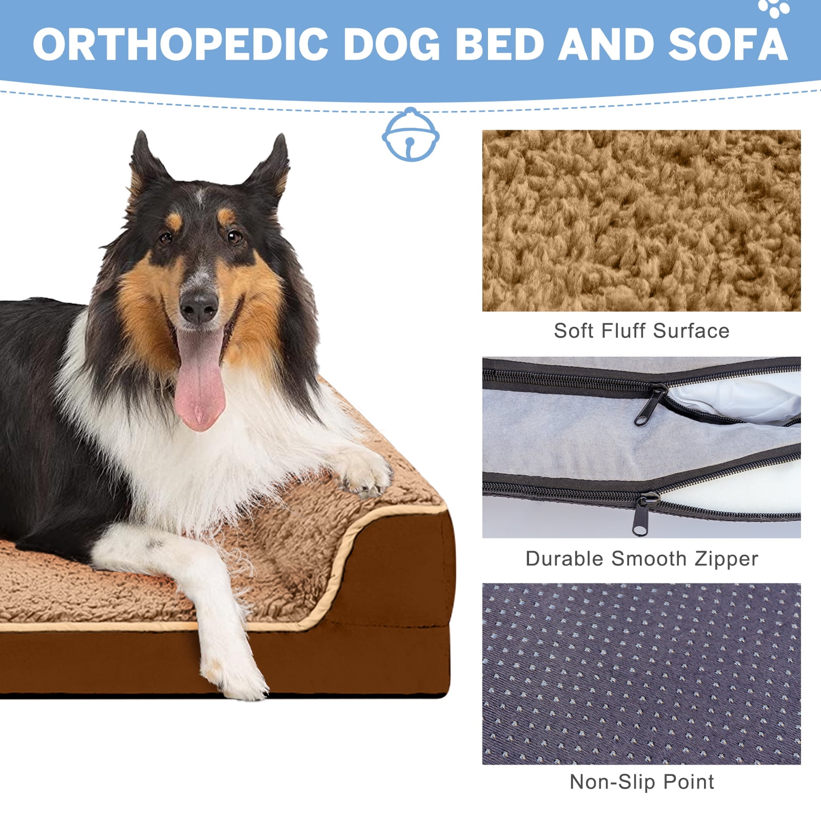 PayUSD Dog Bed for Large Medium Small Dogs Orthopedic Dog Sofa Bed Non Slip Pet Couch with Removable Washable Cover Supportive Egg Crate Foam S to XL, Brown