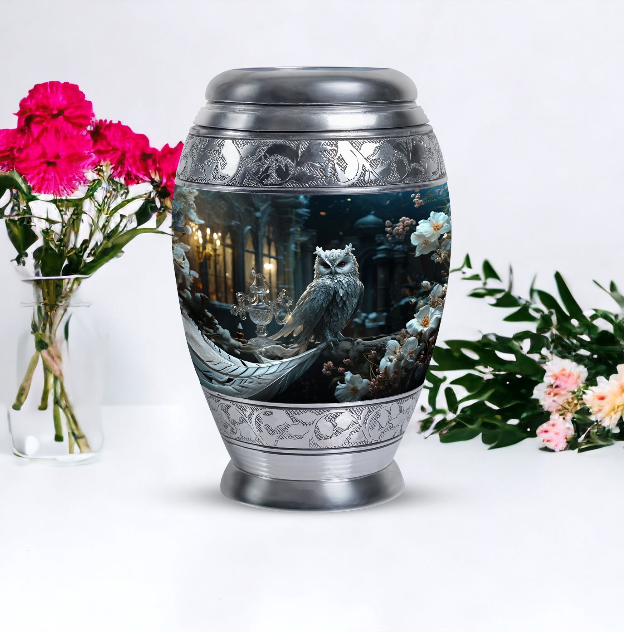 Blue Owl Large Urns For Human Ashes Adult Dad - Cremains Urn For Ashes Mom - Handmade Decorative Gifts For Funeral 10Inch To 200 Cubic Inches Capacity Include Velvet Bag