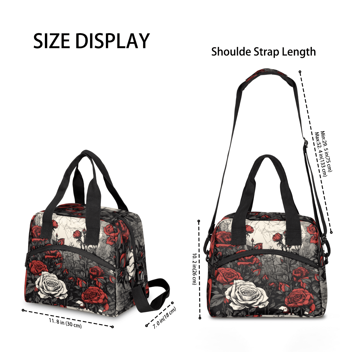 Herdesigns Rose Insulated Lunch Bag for Women Men Adults Large Reusable Lunch Box Vintage Floral Flower Leakproof Cooler Tote Bags with Adjustable Shoulder Strap