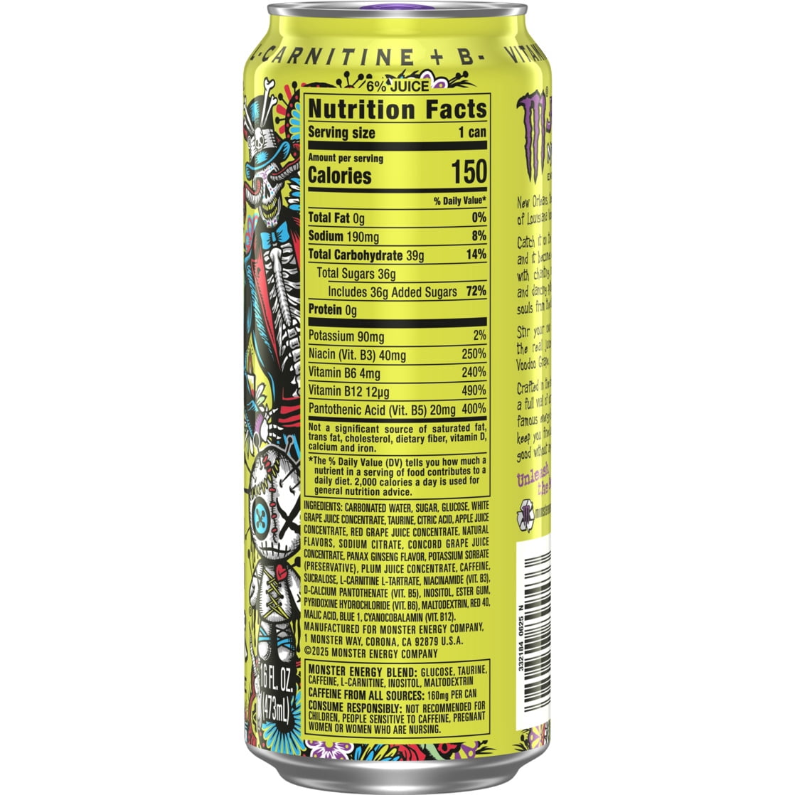 Juice Monster, Voodoo Grape, Juice + Energy Drink, 16 fl oz, Can