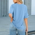 thumbnail image 7 of Fashion Olyvenn Women Oversized T Shirts Short Sleeve Crew Neck Summer Fashion Tops Casual Loose Top Basic Tee with Pocket Light Blue S, 7 of 7