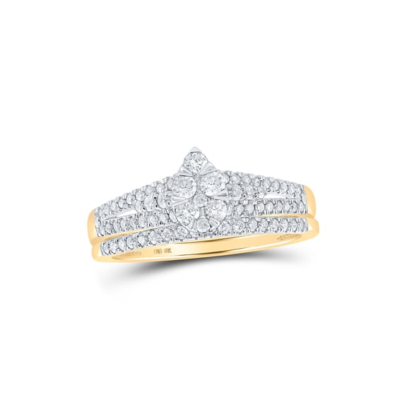 10kt Yellow Gold Round Diamond Teardrop Bridal Wedding Ring Band Set 1/2 Cttw