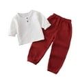 thumbnail image 3 of YTDSCS Kids Baby Girls Boys Summer Cotton Linen Outfits 6 Months -6 Years Toddler Spring Solid Color Long Sleeve Pullover Shirts and Long Pants 2PCS Set, 3 of 9