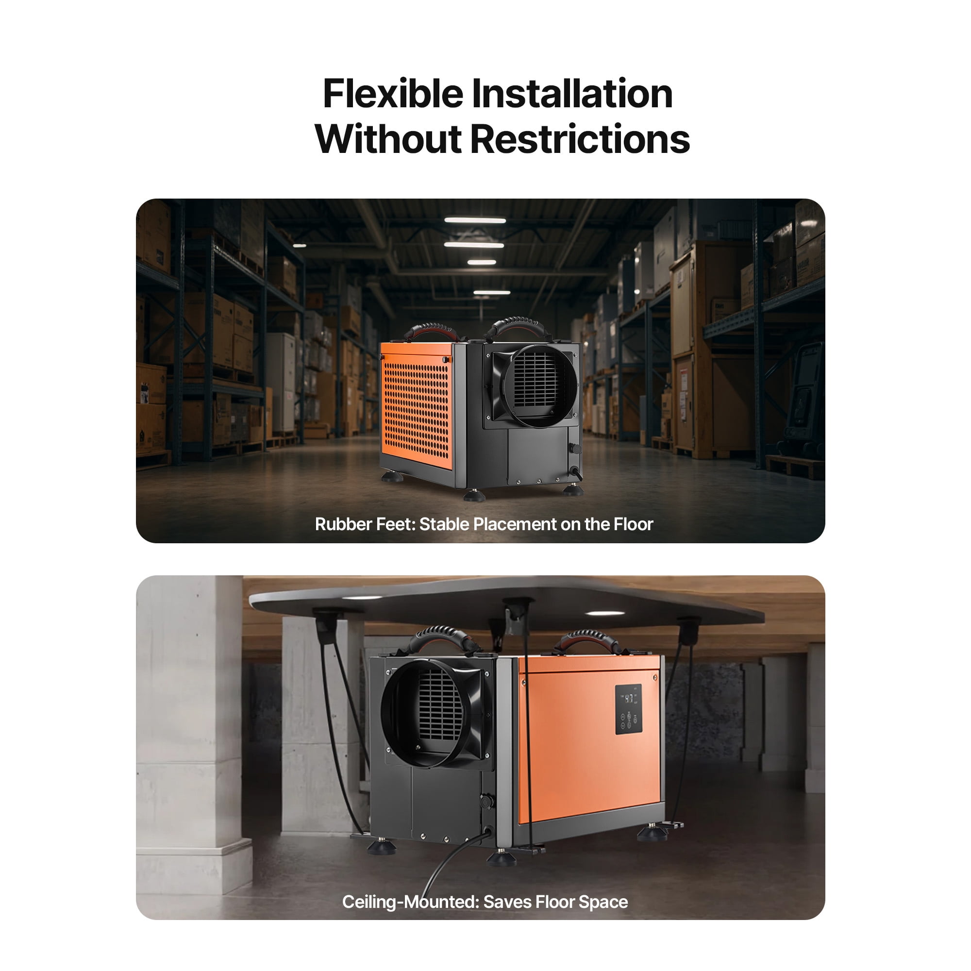 KFFKFF 70-Pint Commercial Dehumidifier with Pump, Portable Unit for Basements, Storage Rooms, and Industrial Spaces, Features Auto Defrost and Drainage, Durable Steel Construction