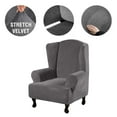 thumbnail image 3 of Stretch Wing Chair Cover Bundles Ottoman Slipcovers, Velvet Washable Wingback Chair Cover And Square Ottoman Cover For Living Room-Black-Set Of 2, 3 of 7