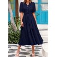 thumbnail image 3 of Vestido midi PRETTYGARDEN para mujer, verano 2025, cuello en V con bolsillos, 3 of 9