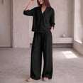 thumbnail image 5 of VBTAPA 2 Piece Outfits for Women 3/4 Sleeve V Neck Top Wide Leg Pants Matching Lounge Sets Travel Casual Outfit Set Black S, 5 of 8