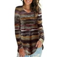 thumbnail image 1 of Qarigey Camiseta de mujer Otoño Impreso Cuello en V Top Top Blusa informal de manga larga Prendas para la parte del cuerpo Café L, 1 of 5