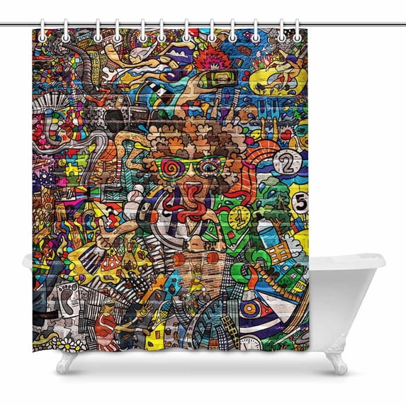 SUNENAT Abstract Modern Graffiti Wall With Sports Collage Waterproof Shower Curtain Bathroom 60(Wide) x 72(Height) Inches