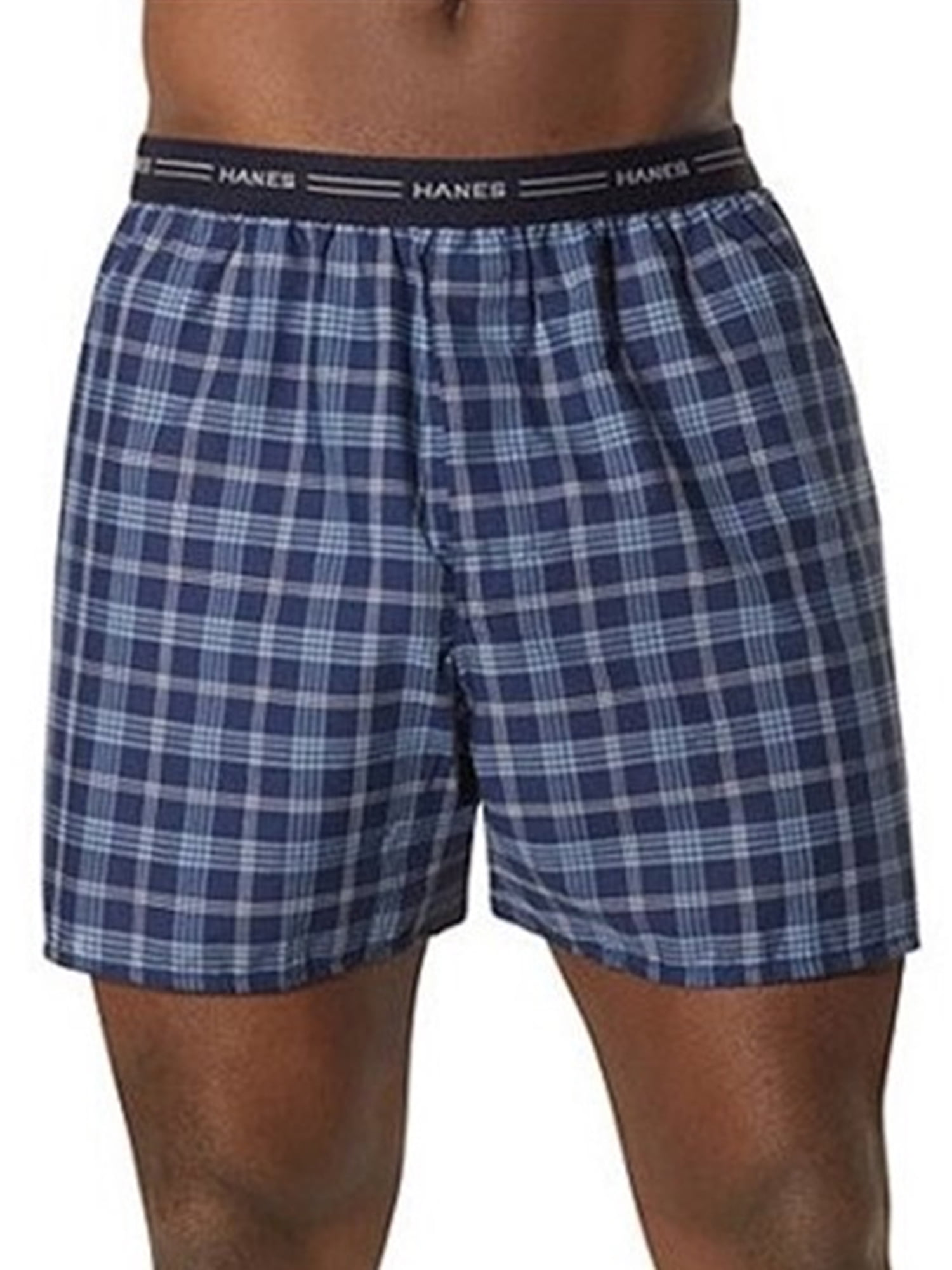 Hanes Mens 5-Pack Boxer with Exposed Waistband Medium, Plaids / Prints Exposed Waistband 