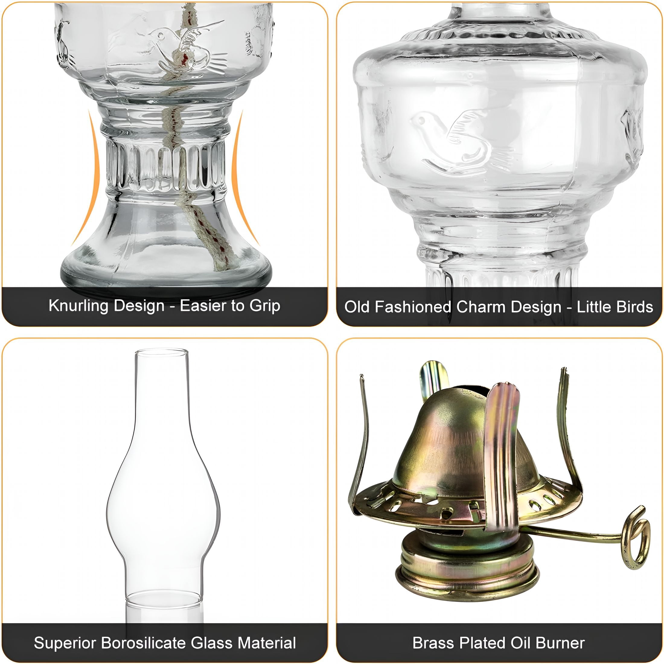HIBIBUD 2 Pcs Chamber Oil Lamps for Indoor Vintage Kerosene Lamp Rustic Hurricane Kerosene Lantern with Adjustable Fire Wick Lighting Oil Lantern for Tabletop Decor and Emergency Lighting,H:13''