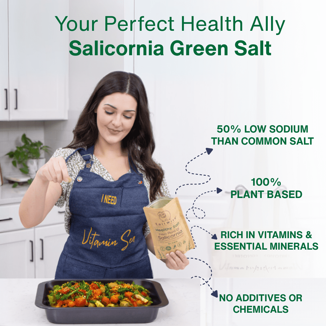 SaltWise Green Salt – 50% Less Sodium, Plant-Based Salt Substitute, 100% Dehydrated Salicornia, Umami (Pack of 2)