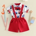 thumbnail image 6 of mgoYE Newborn Infant Baby Boy 4th of July Outfit 0-3 Months USA Short Sleeve Button Shirt Romper Suspender Shorts Set Red, 6 of 9