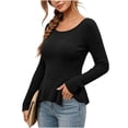 thumbnail image 4 of VBVC Women's Crew Neck Ribbed Peplum Top , Ladies' Fitted Fall Winter Long Sleeve Shirt , Stretch Casual Tunic Tee For Women, S-2XL, 4 of 5