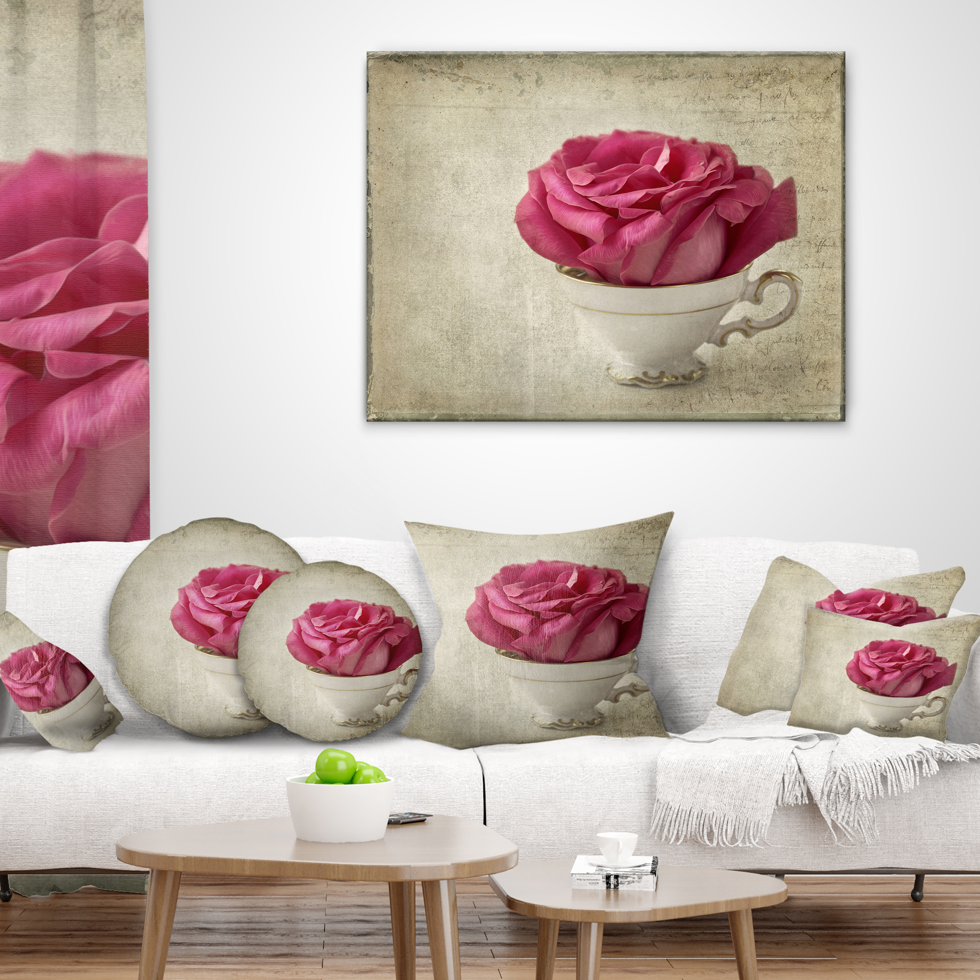 Designart Red Rose in Cup Photography - Floral Throw Pillow - 12x20