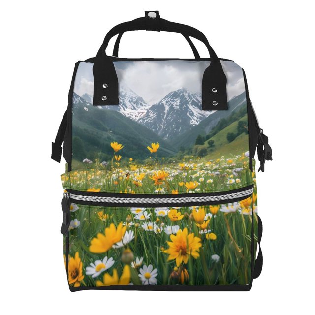 Disketp Mountain Daisy Meadow Mochila de Pañales de Gran Capacidad con Múltiples Bolsillos, Mochila de Viaje Multifuncional para Bebé, Unisex, Moderna y Resistente