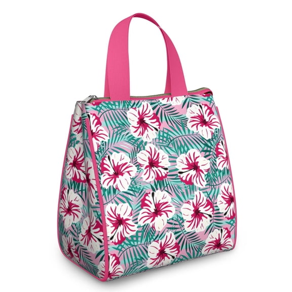 Pioneer Flower Floral Print Pattern Insulated Lunch Bag for Women & Adults,Large Portable Soft Cooler Lunch Bag,Thermal Food Storage Tote with Pearl Cotton,8.66L,8.75x5.75x9.5 Inch