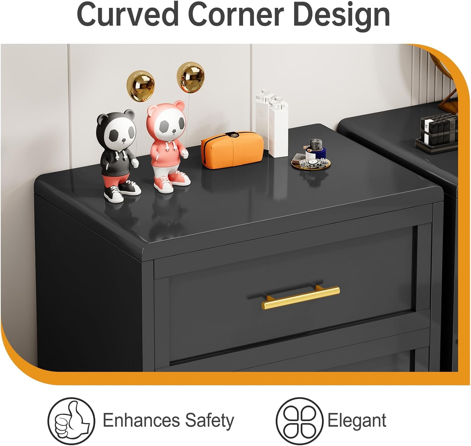 KAIFAM Metal 5-Drawer Dresser – Black Tall Dresser With Curved Corners, 24” Wide, Adjustable Feet – Sturdy Storage For Bedroom, Hallway, Or Office