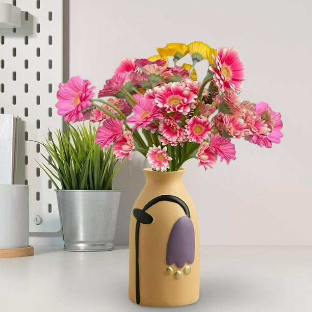 Jarrones de flores Jarrón de cerámica Jarra de cerámica Centros de mesa Jarrón de decoración para el hogar Jarrón de mesa para el dormitorio Regalo de Amarillo Soledad Jarrón de cerámica pintado