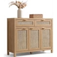 thumbnail image 3 of 45" High-Leg Rattan Sideboard Buffet, Boho Farmhouse Credenza with 3 Doors, 2 Drawers and Adjustable Shelves for Multi-Room Storage, 3 of 9