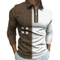 thumbnail image 2 of Fnnxeal Mens Polo Shirts Striped Fall Winter Zipper Collared Casual Long Sleeve Brown Polo Shirts for Men Size S, 2 of 3