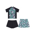 thumbnail image 2 of vastwit 3Pcs Girls Floral Swimsuit Short Sleeve Swimshirt with Shorts Skirt Rash Guard Swim Set Black 8, 2 of 7