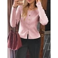 thumbnail image 4 of Women'S Vacation Button Cardigan Long Sleeve Knit Top Business Casual Round Neck Slim Fit Jacket Shirt Pink S, 4 of 8