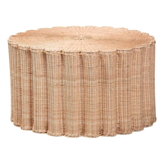 bali & pari Kensley Natural Rattan Coffee Table Handwoven Round Accent Table