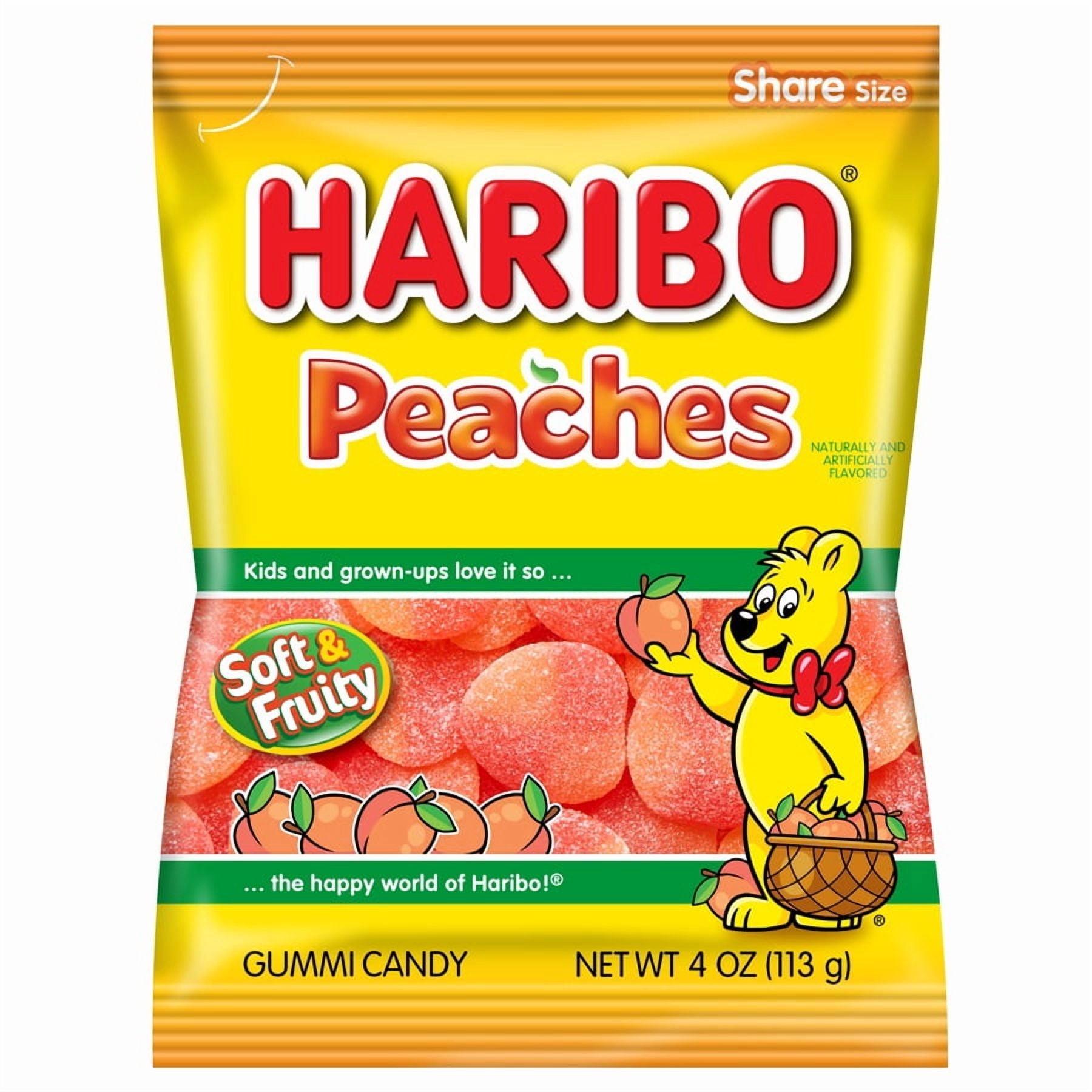 HARIBO Peaches Gummies Fruity Peach Flavor Gummy Candy, 4oz, Share Size Bag