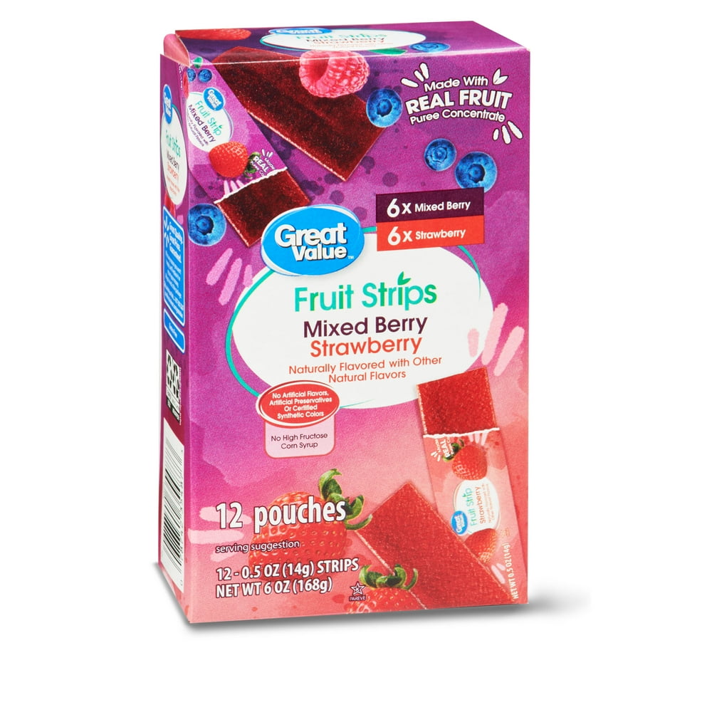 Great Value Fruit Strips Variety Pack, Mixed Berry & Strawberry, 12