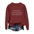 thumbnail image 4 of Weikingp Women's I'M Cold Graphic Sweatshirt Oversized Sweatshirt Plain Crewneck Sweatshirts Mother Sweatshirt Loose Casual Long Sleeve Pullover Fall Winter Tops Red S, 4 of 6