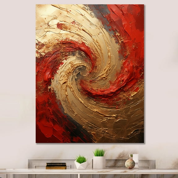 Designart "Fusion Spiral In Red And Gold" Abstract Spirals Canvas Art Print