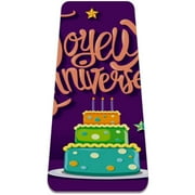 Happy Birthday in French Joyeux Anniversaire with Tart Cake Pattern TPE Yoga Mat for Workout & Exercise - Eco-friendly & Non-slip Fitness Mat