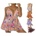 thumbnail image 4 of Women Summer A-Line Club Dress  Sequined Tie Spaghetti Strap Deep V Neck Backless One-Piece, 4 of 5